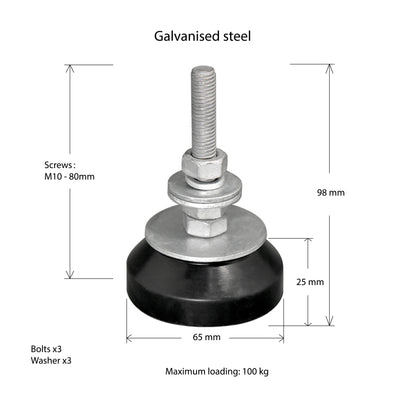 Galvanised Adjustable Anti-Vibration Rubber Mountings Feet M10*65mm- 1 Pack(4pcs)